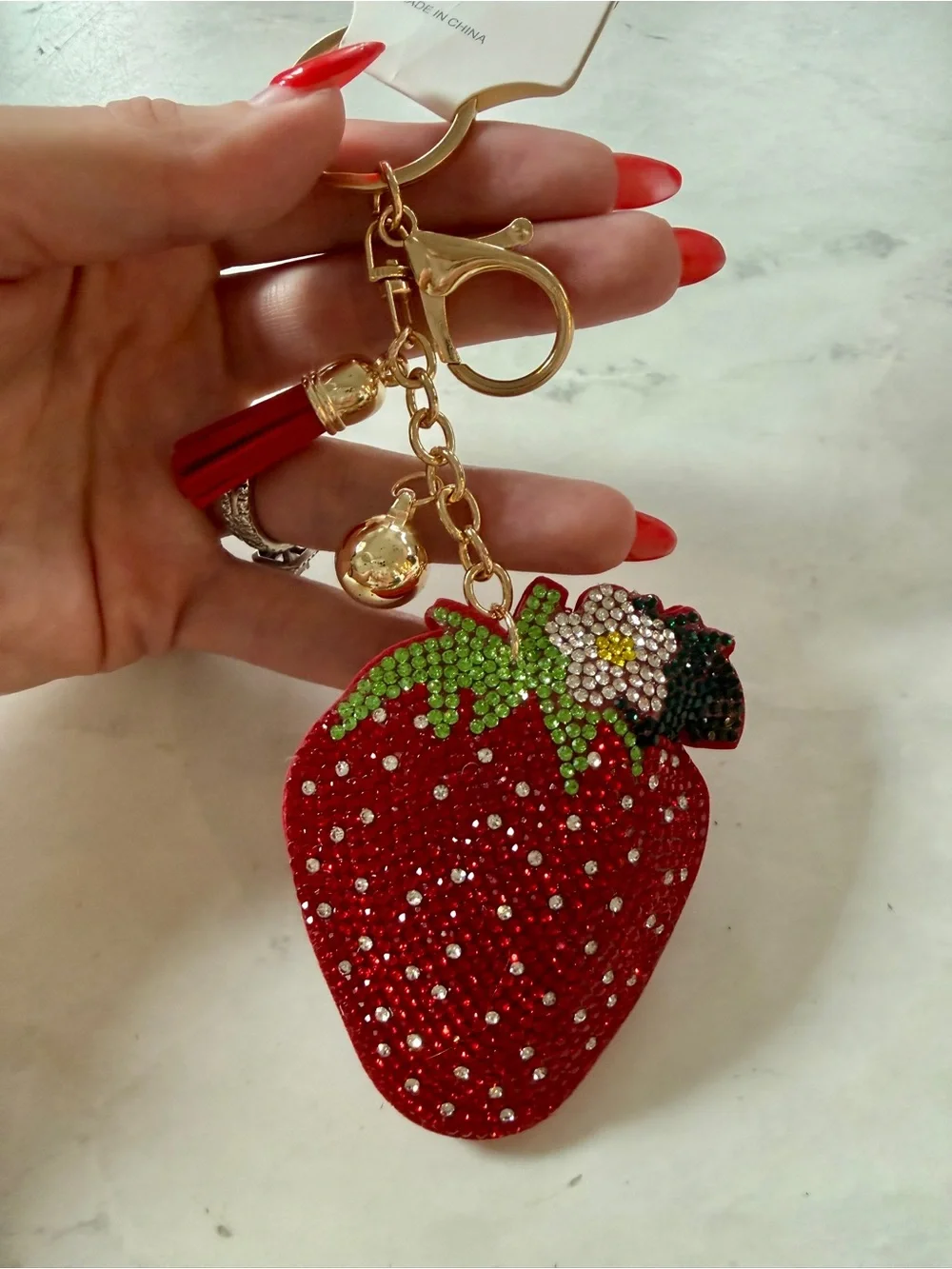 New Red Puffy Bling Rhinestone Strawberry Bag Charm / Keychain 🍓